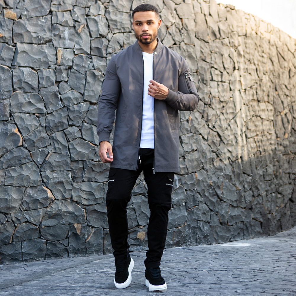 Neves Longline Bomber Jacket - Zinc