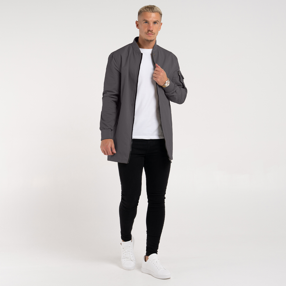 Neves Longline Bomber Jacket - Zinc